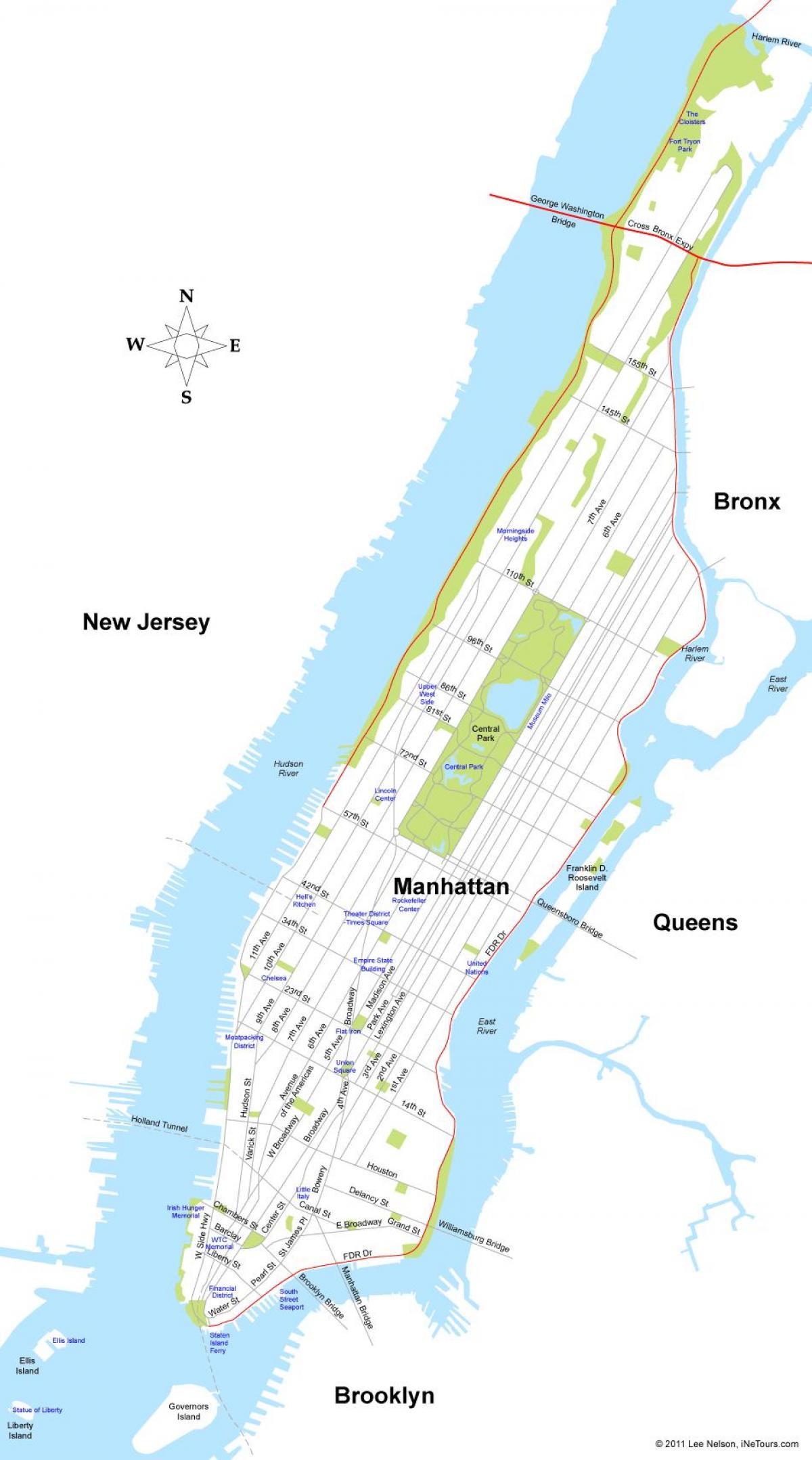 מפה של האי מנהטן ניו יורק