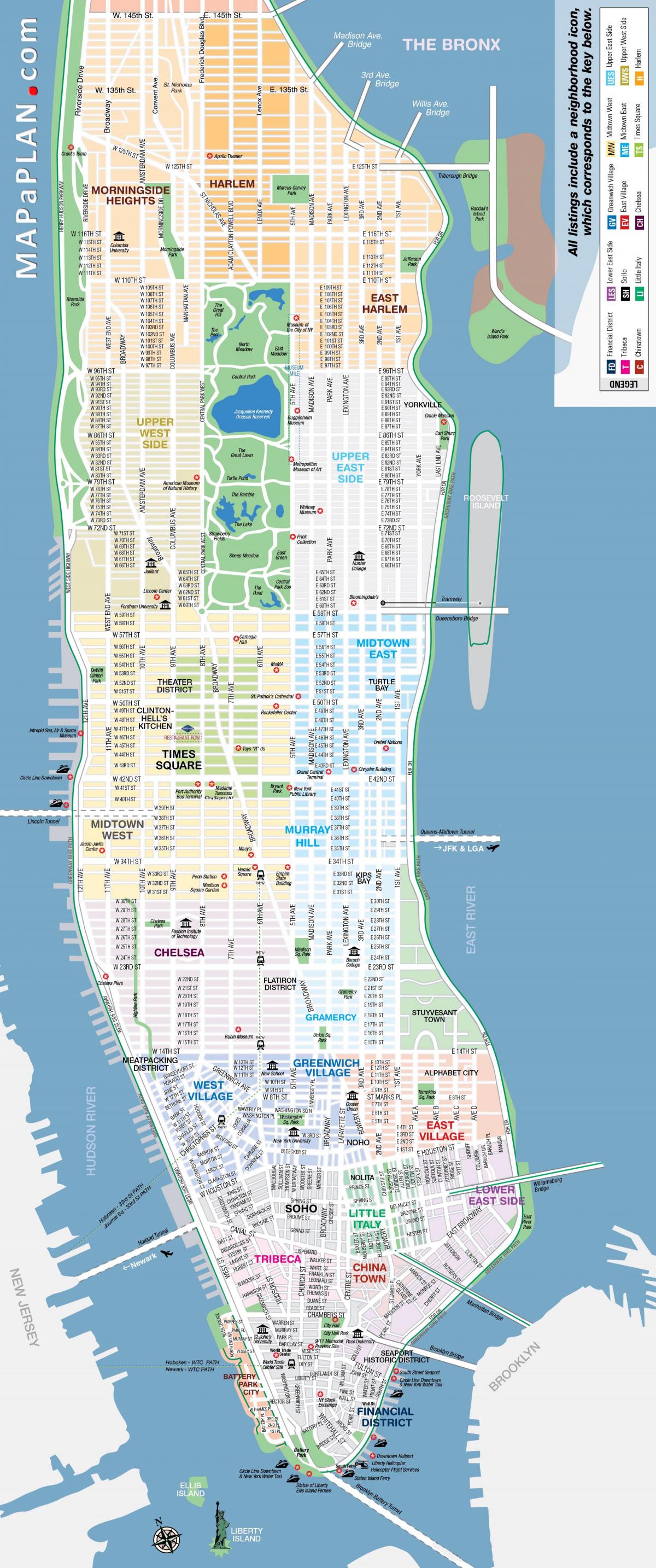 חינם להדפסה מפה של מנהטן ניו יורק