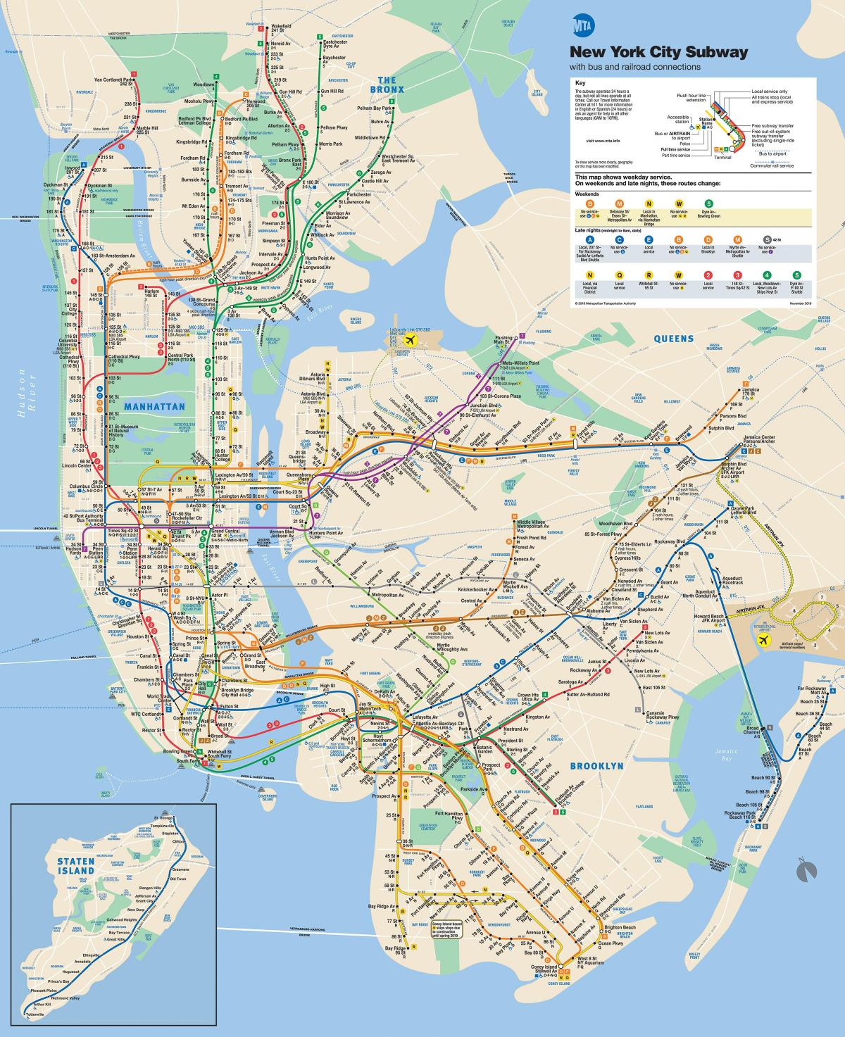 מפת הרכבת התחתית של ניו יורק מנהטן.